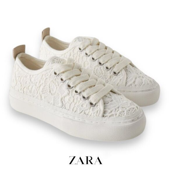 ZARA Kids | White | LACE SNEAKERS - Picture 1 of 9